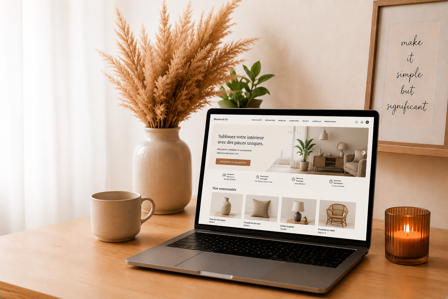 Bureau chaleureux avec ordinateur affichant du code